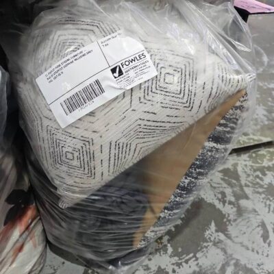 EX DISPLAY HOME STAGING FURNITURE - BAG OF ASSORTED CUSHIONS INCLUDING GREY RUG, SOLD AS IS