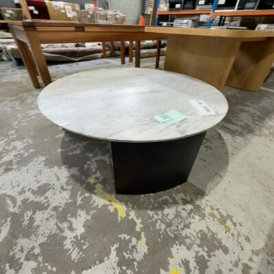EX DISPLAY ENZO BLACK ASH COFFEE TABLE WITH MARBLE TOP 1300MM ROUND, SOLD AS IS