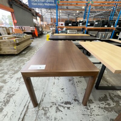 EX DISPLAY DAKOTA TASMANIAN OAK 2400MM DINING TABLE, DARK SMOKE STAIN, CURVED, SOLD AS IS EX DISPLAY DAKOTA TASMANIAN OAK 2400MM DINING TABLE, DARK SMOKE STAIN, CURVED, SOLD AS IS