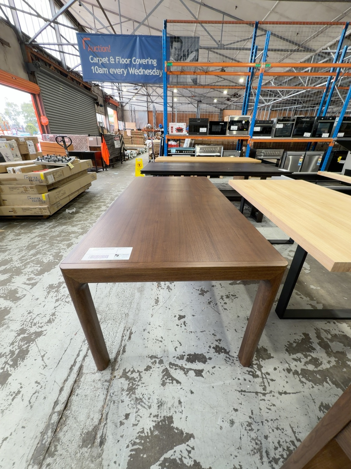 EX DISPLAY DAKOTA TASMANIAN OAK 2400MM DINING TABLE, DARK SMOKE STAIN, CURVED, SOLD AS IS EX DISPLAY DAKOTA TASMANIAN OAK 2400MM DINING TABLE, DARK SMOKE STAIN, CURVED, SOLD AS IS