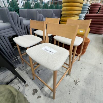 NEW DISCONTINUED FURNITURE - ARIES BAR STOOL, OAK NATURAL, LIGHT GREY FABRIC NEW DISCONTINUED FURNITURE - ARIES BAR STOOL, OAK NATURAL, LIGHT GREY FABRIC