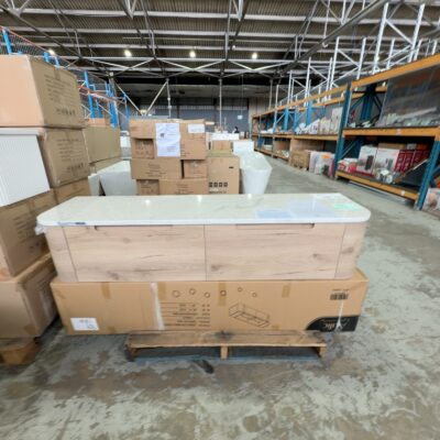 NEW 1800MM AULIC HAMILTON CURVED PLYWOOD WALL HUNG VANITY WITH ALPINE FLAT CURVED STONE BENCH TOP, RRP$3195 CAWH39-1800-ST86FT NEW 1800MM AULIC HAMILTON CURVED PLYWOOD WALL HUNG VANITY WITH ALPINE FLAT CURVED STONE BENCH TOP, RRP$3195 CAWH39-1800-ST86FT