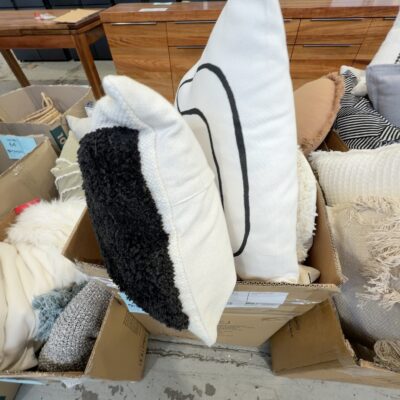 EX DISPLAY HOME FURNITURE - BOX OF ASSORTED DESIGNER CUSHIONS, SOLD AS IS