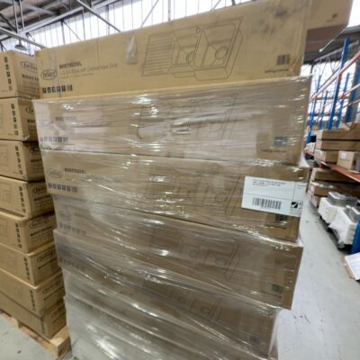 PALLET OF NEW BOXED BELLING KITCHEN SINKS, 1080MM, 1 & 3/4 BOWL SINK, BDST1021XL QTY 15 PALLET OF NEW BOXED BELLING KITCHEN SINKS, 1080MM, 1 & 3/4 BOWL SINK, BDST1021XL QTY 15