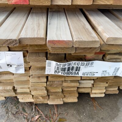 70X22 TAN E H3 TREATED PINE DECKING-167/3.3 (THIS PACK IS AGED STOCK AND SOLD AS IS) 70X22 TAN E H3 TREATED PINE DECKING-167/3.3 (THIS PACK IS AGED STOCK AND SOLD AS IS)