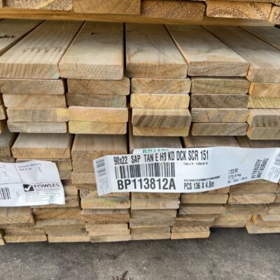 90X22 TAN E H3 TREATED PINE DECKING-136/4.8 (THIS PACK IS AGED STOCK AND SOLD AS IS) 90X22 TAN E H3 TREATED PINE DECKING-136/4.8 (THIS PACK IS AGED STOCK AND SOLD AS IS)