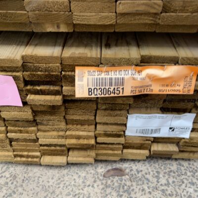 90X22 TAN E H3 TREATED PINE DECKING-144/4.2 (THIS PACK IS AGED STOCK AND SOLD AS IS) 90X22 TAN E H3 TREATED PINE DECKING-144/4.2 (THIS PACK IS AGED STOCK AND SOLD AS IS)