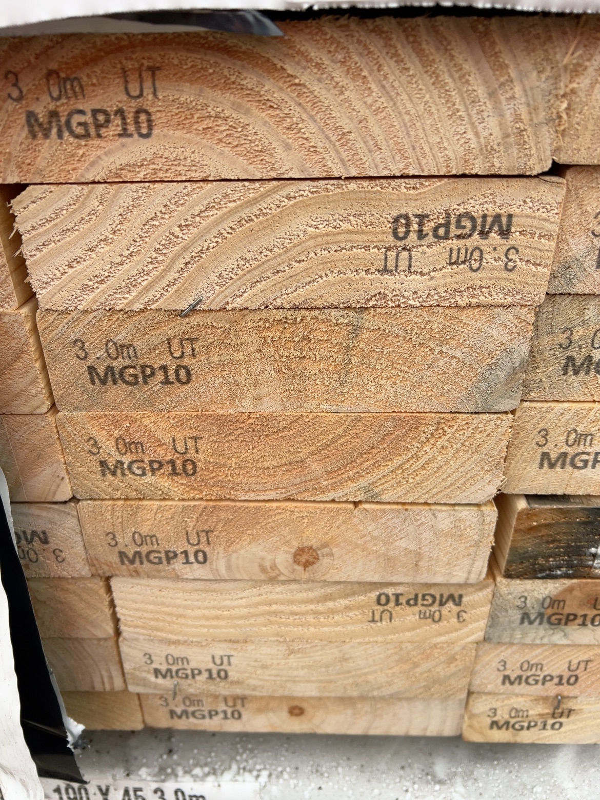 190X45 MGP10 PINE-56/3.0 (THIS PACK IS AGED STOCK AND SOLD AS IS) 190X45 MGP10 PINE-56/3.0 (THIS PACK IS AGED STOCK AND SOLD AS IS)