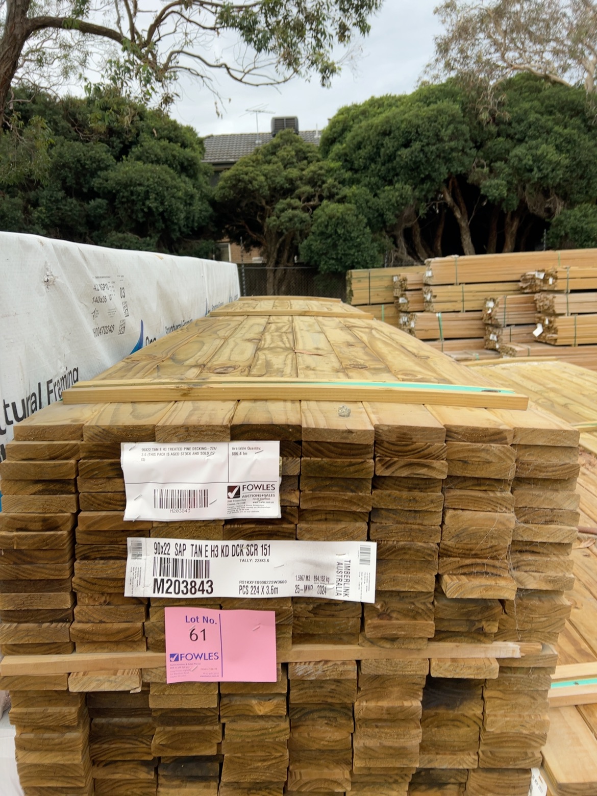 90X22 TAN E H3 TREATED PINE DECKING-224/3.6 (THIS PACK IS AGED STOCK AND SOLD AS IS) 90X22 TAN E H3 TREATED PINE DECKING-224/3.6 (THIS PACK IS AGED STOCK AND SOLD AS IS)