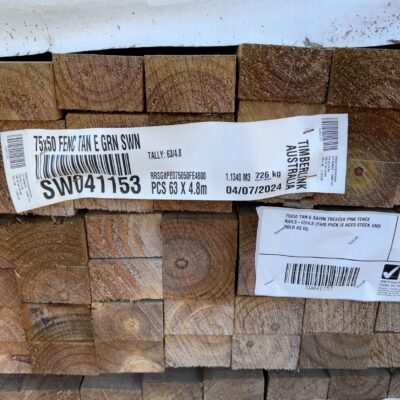 75X50 TAN E SAWN TREATED PINE FENCE RAILS-63/4.8 (THIS PACK IS AGED STOCK AND SOLD AS IS) 75X50 TAN E SAWN TREATED PINE FENCE RAILS-63/4.8 (THIS PACK IS AGED STOCK AND SOLD AS IS)
