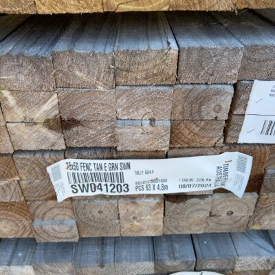 75X50 TAN E SAWN TREATED PINE FENCE RAILS-63/4.8 (THIS PACK IS AGED STOCK AND SOLD AS IS) 75X50 TAN E SAWN TREATED PINE FENCE RAILS-63/4.8 (THIS PACK IS AGED STOCK AND SOLD AS IS)
