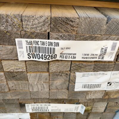 75X50 SAWN TAN E TREATED PINE FENCE RAILS-63/4.8 (THIS PACK IS AGED STOCK AND SOLD AS IS) 75X50 SAWN TAN E TREATED PINE FENCE RAILS-63/4.8 (THIS PACK IS AGED STOCK AND SOLD AS IS)