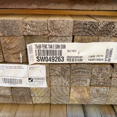 75X50 SAWN TAN E TREATED PINE FENCE RAILS-63/4.8 (THIS PACK IS AGED STOCK AND SOLD AS IS) 75X50 SAWN TAN E TREATED PINE FENCE RAILS-63/4.8 (THIS PACK IS AGED STOCK AND SOLD AS IS)