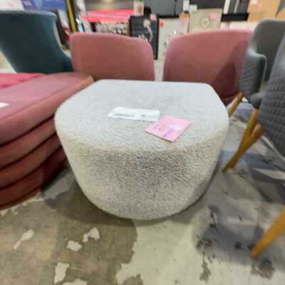 EX HIRE - GREY BOUCLE OTTOMAN WITH CHROME BASE, SOLD AS IS
