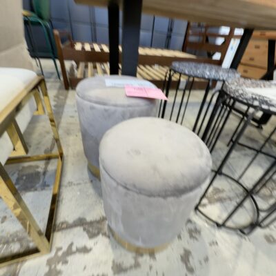 EX STAGING - PAIR OF GREY VELVET ROUND STORAGE OTTOMANS, SOLD AS IS EX STAGING - PAIR OF GREY VELVET ROUND STORAGE OTTOMANS, SOLD AS IS