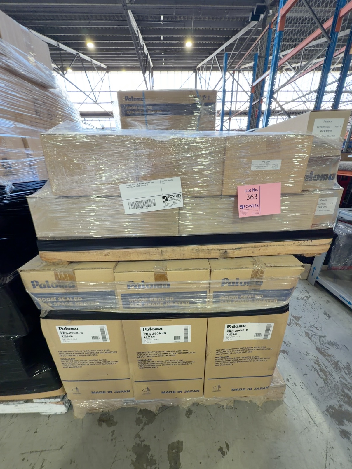 DOUBLE PALLET OF PALOMA NATURAL GAS HEATERS AND FLUES, SOLD AS IS DOUBLE PALLET OF PALOMA NATURAL GAS HEATERS AND FLUES, SOLD AS IS