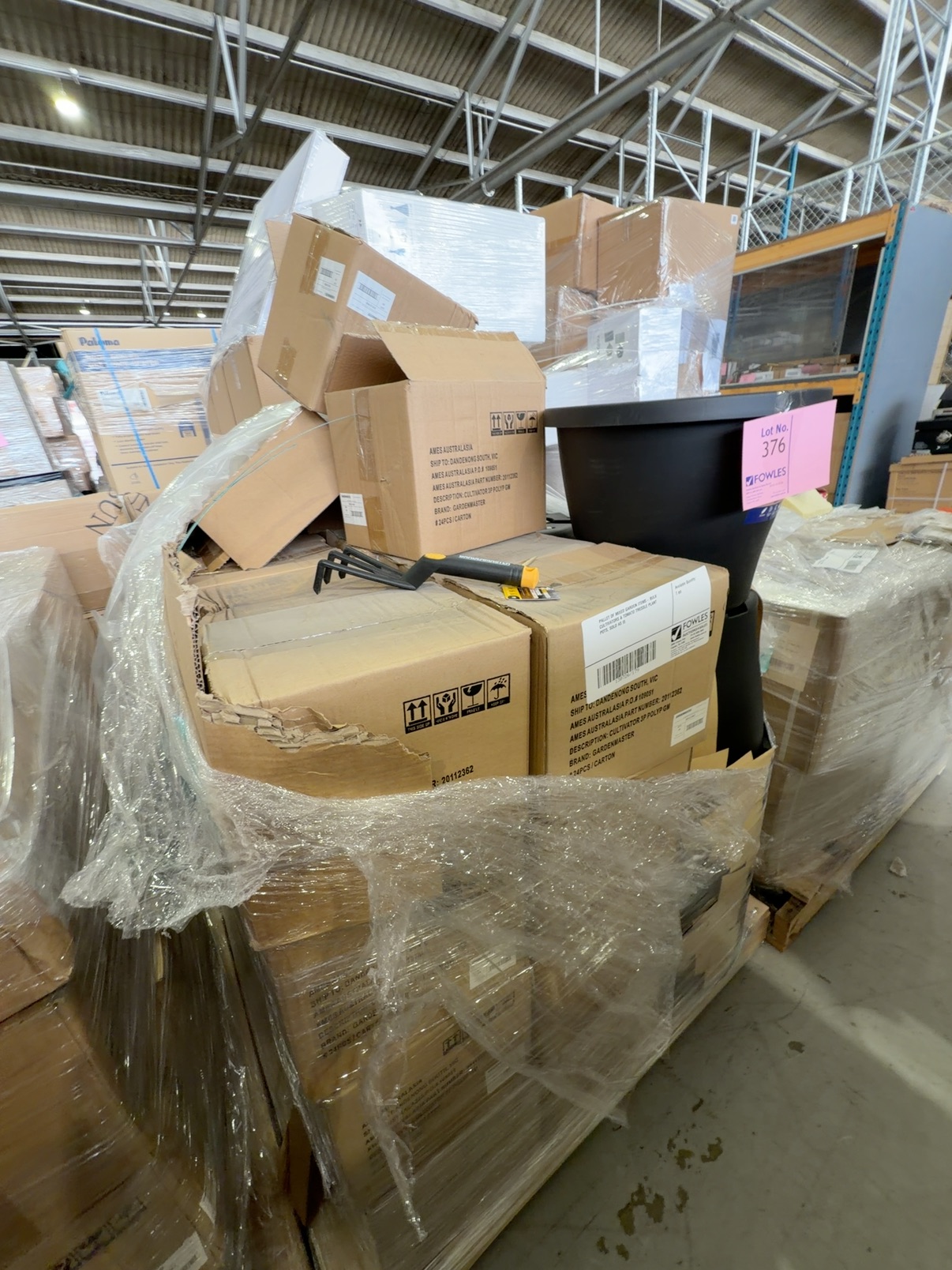 PALLET OF MIXED GARDEN ITEMS- BULK CULTIVATORS & TOMATO TRESSLE PLANT POTS, SOLD AS IS PALLET OF MIXED GARDEN ITEMS- BULK CULTIVATORS & TOMATO TRESSLE PLANT POTS, SOLD AS IS