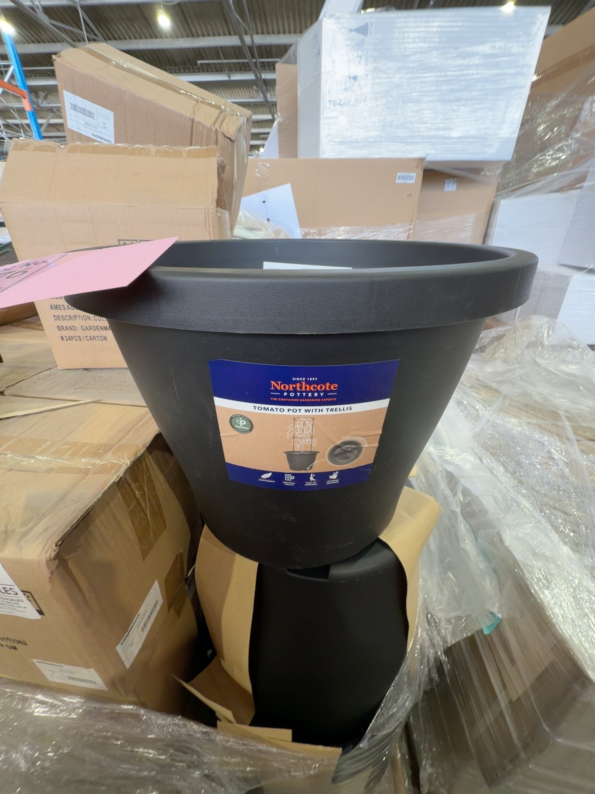 PALLET OF MIXED GARDEN ITEMS- BULK CULTIVATORS & TOMATO TRESSLE PLANT POTS, SOLD AS IS PALLET OF MIXED GARDEN ITEMS- BULK CULTIVATORS & TOMATO TRESSLE PLANT POTS, SOLD AS IS
