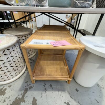 EX STAGING - RATTAN SIDE TABLE, SOLD AS IS EX STAGING - RATTAN SIDE TABLE, SOLD AS IS
