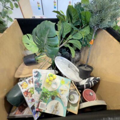 EX STAGING - EXTRA LARGE STORAGE BOX ON WHEELS FILLED WITH STAGING DECORATOR ITEMS, KITCHENWARE ETC SOLD AS IS EX STAGING - EXTRA LARGE STORAGE BOX ON WHEELS FILLED WITH STAGING DECORATOR ITEMS, KITCHENWARE ETC SOLD AS IS
