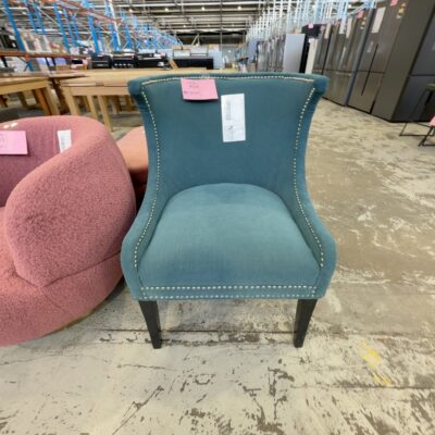 EX STAGING - TEAL ARMCHAIR WITH STUD DETAIL SOLD AS IS EX STAGING - TEAL ARMCHAIR WITH STUD DETAIL SOLD AS IS