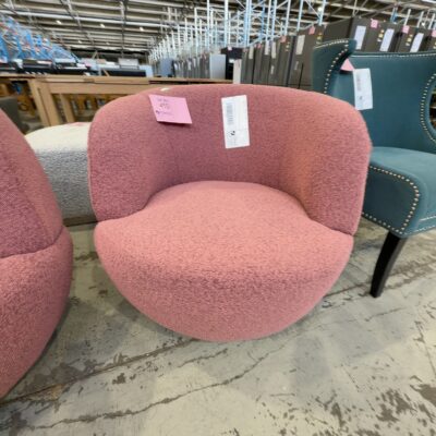 EX STAGING - PINK BOUCLE SWIVEL ARMCHAIR, SOLD AS IS EX STAGING - PINK BOUCLE SWIVEL ARMCHAIR, SOLD AS IS