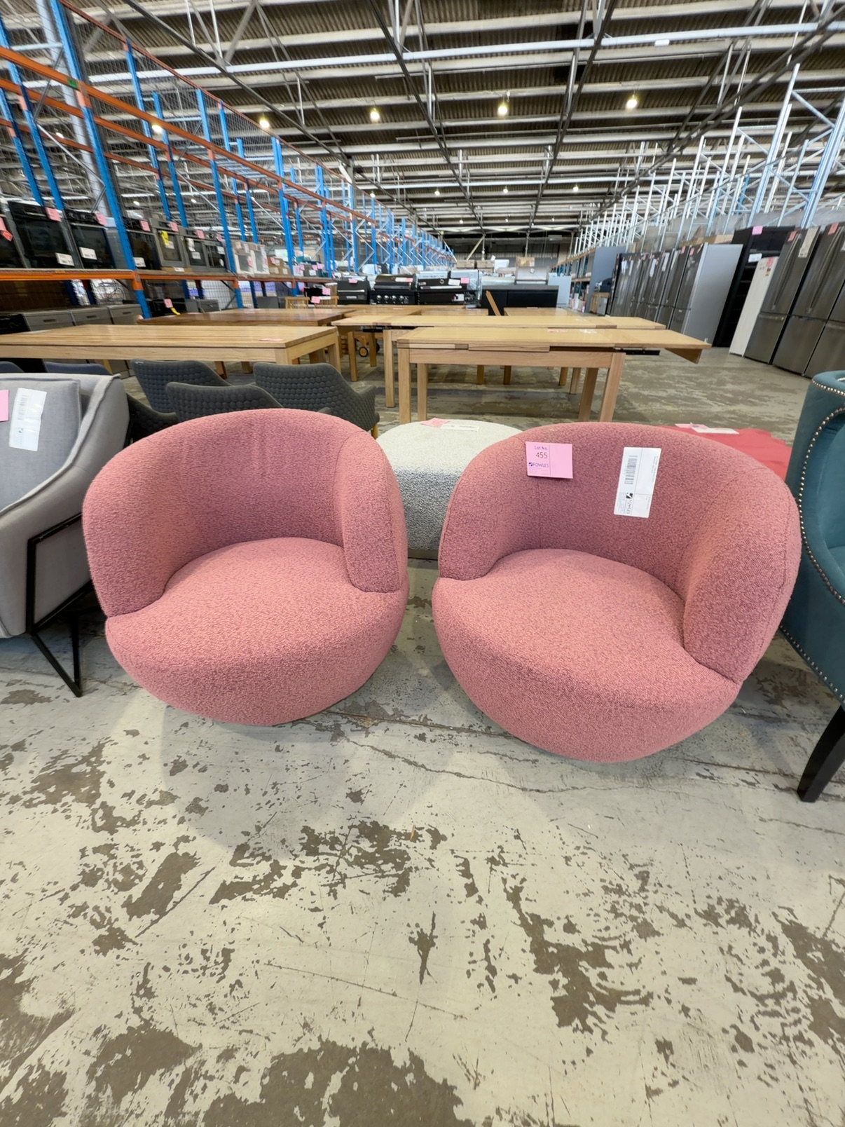 EX STAGING - PINK BOUCLE SWIVEL ARMCHAIR, SOLD AS IS EX STAGING - PINK BOUCLE SWIVEL ARMCHAIR, SOLD AS IS