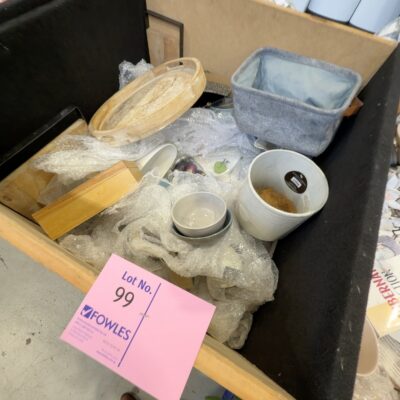 EX STAGING - EXTRA LARGE STORAGE BOX ON WHEELS FILLED WITH STAGING DECORATOR ITEMS, KITCHENWARE ETC SOLD AS IS EX STAGING - EXTRA LARGE STORAGE BOX ON WHEELS FILLED WITH STAGING DECORATOR ITEMS, KITCHENWARE ETC SOLD AS IS