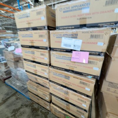 PALLET OF 14 X ARC DOUBLE BOWL SINKS, IS12LRS44 X QTY 7 AND IS12LS4 X QTY 7 PALLET OF 14 X ARC DOUBLE BOWL SINKS, IS12LRS44 X QTY 7 AND IS12LS4 X QTY 7