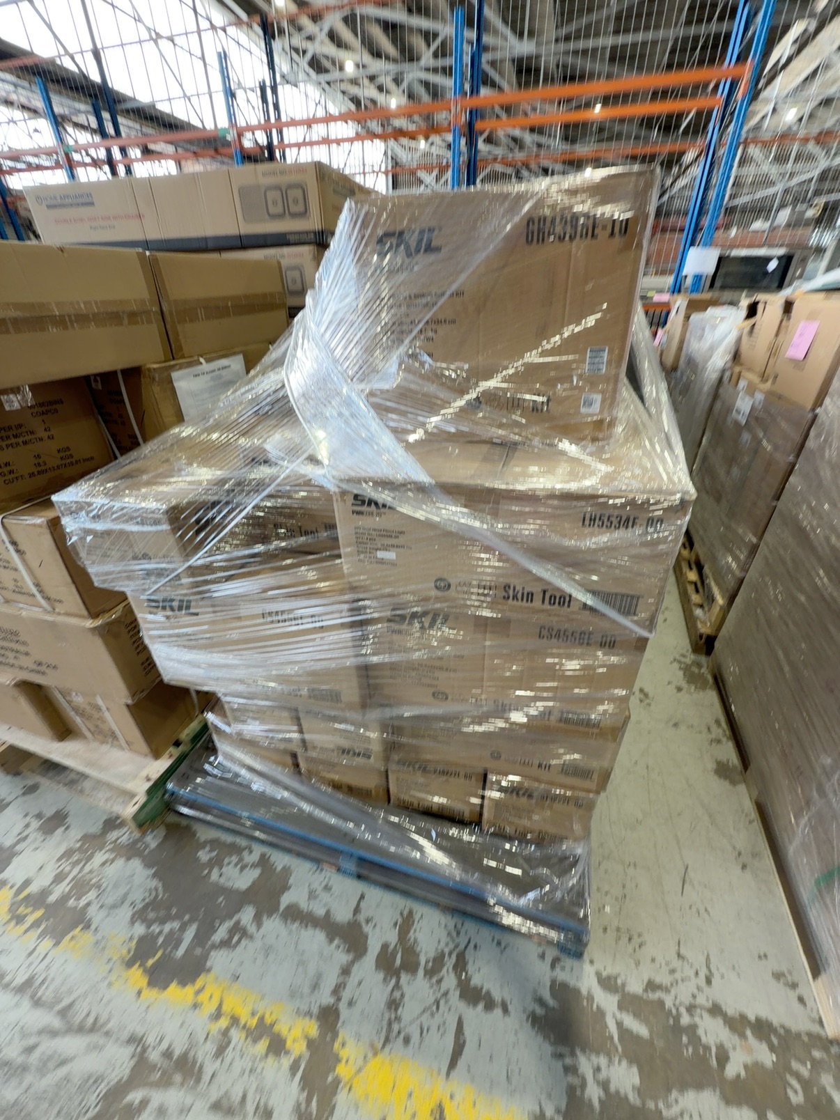 PALLET OF ASSORTED SKIL POWER TOOLS INCLUDING SKIN ONLY, ASSORTED KITS WITH BATTERIES, AND EXTRA INDIVIDUAL BATTERIES, SOLD AS IS PALLET OF ASSORTED SKIL POWER TOOLS INCLUDING SKIN ONLY, ASSORTED KITS WITH BATTERIES, AND EXTRA INDIVIDUAL BATTERIES, SOLD AS IS