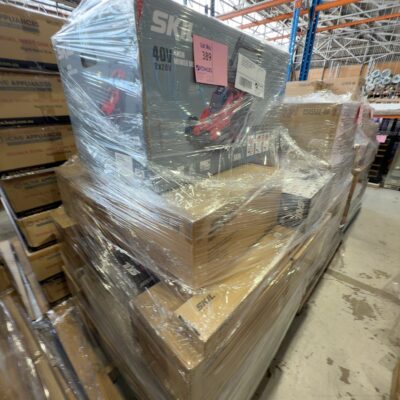 PALLET OF ASSORTED SKIL POWER TOOLS INCLUDING SKIN ONLY, ASSORTED KITS WITH BATTERIES, AND EXTRA INDIVIDUAL BATTERIES, SOLD AS IS PALLET OF ASSORTED SKIL POWER TOOLS INCLUDING SKIN ONLY, ASSORTED KITS WITH BATTERIES, AND EXTRA INDIVIDUAL BATTERIES, SOLD AS IS
