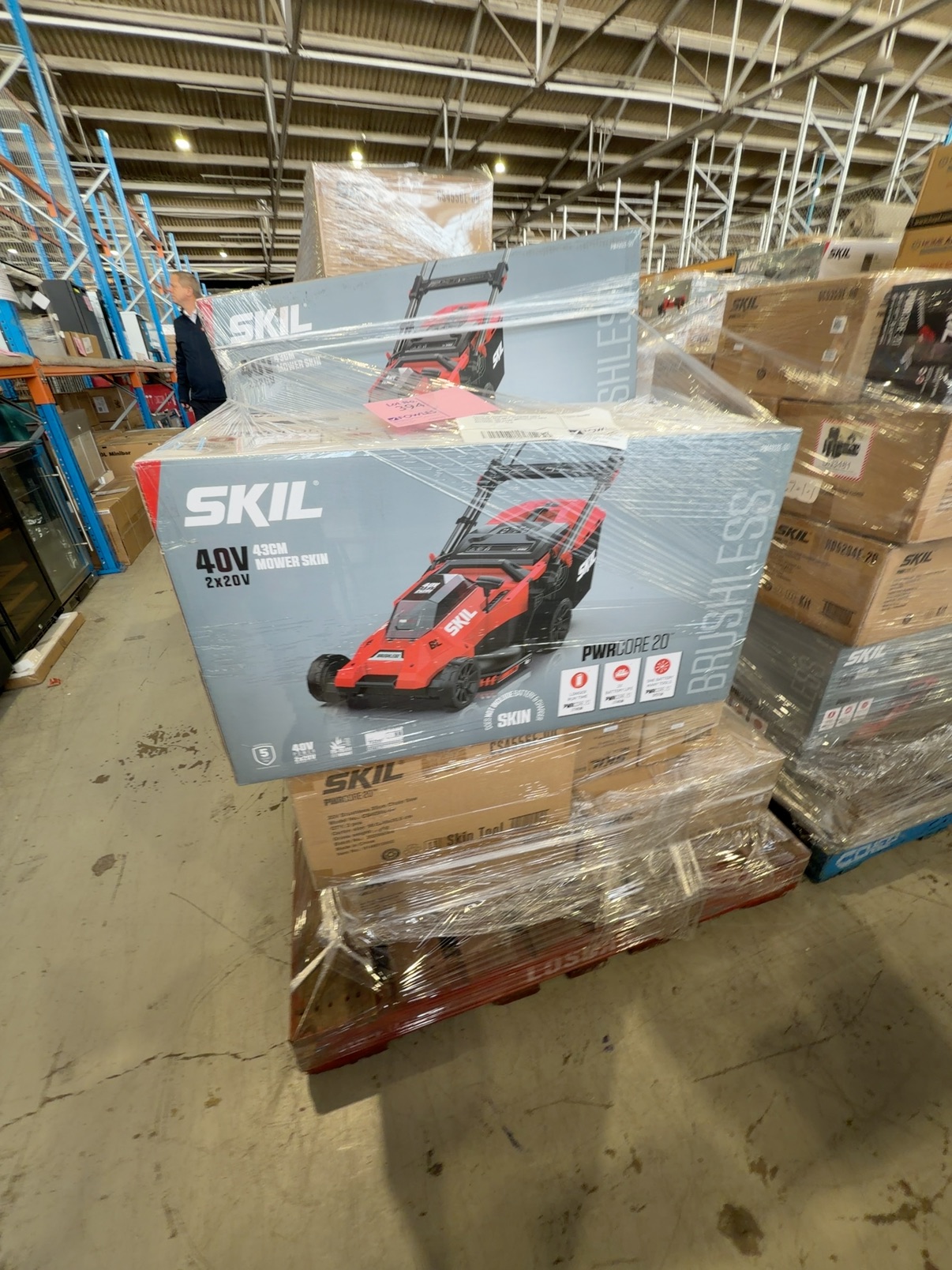 PALLET OF ASSORTED SKIL POWER TOOLS INCLUDING SKIN ONLY, ASSORTED KITS WITH BATTERIES, AND EXTRA INDIVIDUAL BATTERIES, SOLD AS IS PALLET OF ASSORTED SKIL POWER TOOLS INCLUDING SKIN ONLY, ASSORTED KITS WITH BATTERIES, AND EXTRA INDIVIDUAL BATTERIES, SOLD AS IS