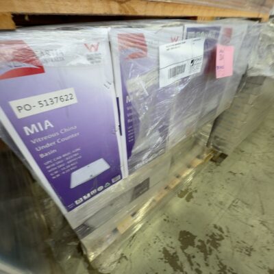 PALLET OF MIA UNDERMOUNT CERAMIC VANITY BOWLS SOLD AS IS PALLET OF MIA UNDERMOUNT CERAMIC VANITY BOWLS SOLD AS IS