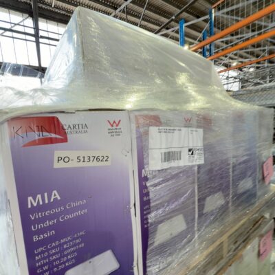 PALLET OF MIA UNDERMOUNT CERAMIC VANITY BOWLS SOLD AS IS PALLET OF MIA UNDERMOUNT CERAMIC VANITY BOWLS SOLD AS IS