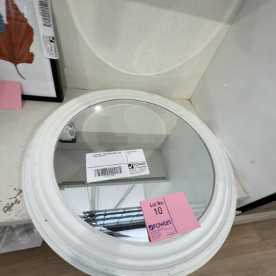 EX STAGING - WHITE ROUND MIRROR, SOME MARKS, SOLD AS IS EX STAGING - WHITE ROUND MIRROR, SOME MARKS, SOLD AS IS
