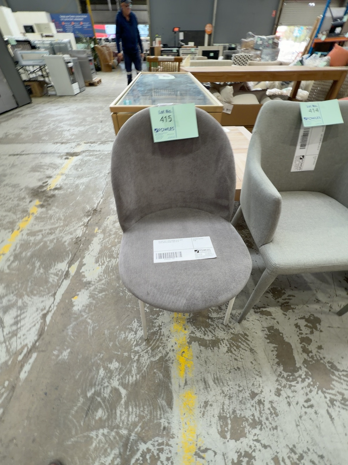 EX HIRE GREY CORD DINING CHAIR WITH WHITE METAL FRAME, SOLD AS IS EX HIRE GREY CORD DINING CHAIR WITH WHITE METAL FRAME, SOLD AS IS