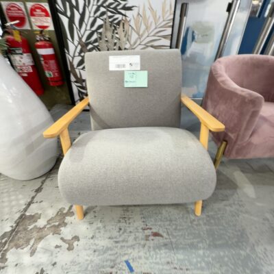 EX DISPLAY HOME - GREY ARMCHAIR WITH TIMBER FRAME, SOLD AS IS EX DISPLAY HOME - GREY ARMCHAIR WITH TIMBER FRAME, SOLD AS IS