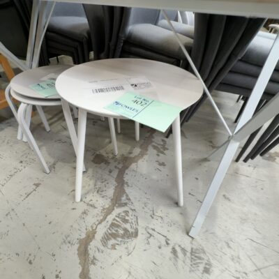 EX STAGING - ROUND WHITE SIDE TABLE, SOLD AS IS EX STAGING - ROUND WHITE SIDE TABLE, SOLD AS IS