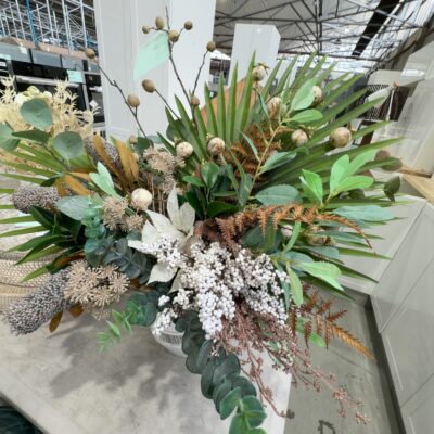 EX STAGING - FAUX FLORAL ARRANGEMENT IN PLANT POT, SOLD AS IS EX STAGING - FAUX FLORAL ARRANGEMENT IN PLANT POT, SOLD AS IS