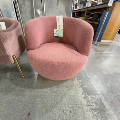 EX STAGING - PINK BOUCLE SWIVEL ARMCHAIR, SOLD AS IS EX STAGING - PINK BOUCLE SWIVEL ARMCHAIR, SOLD AS IS
