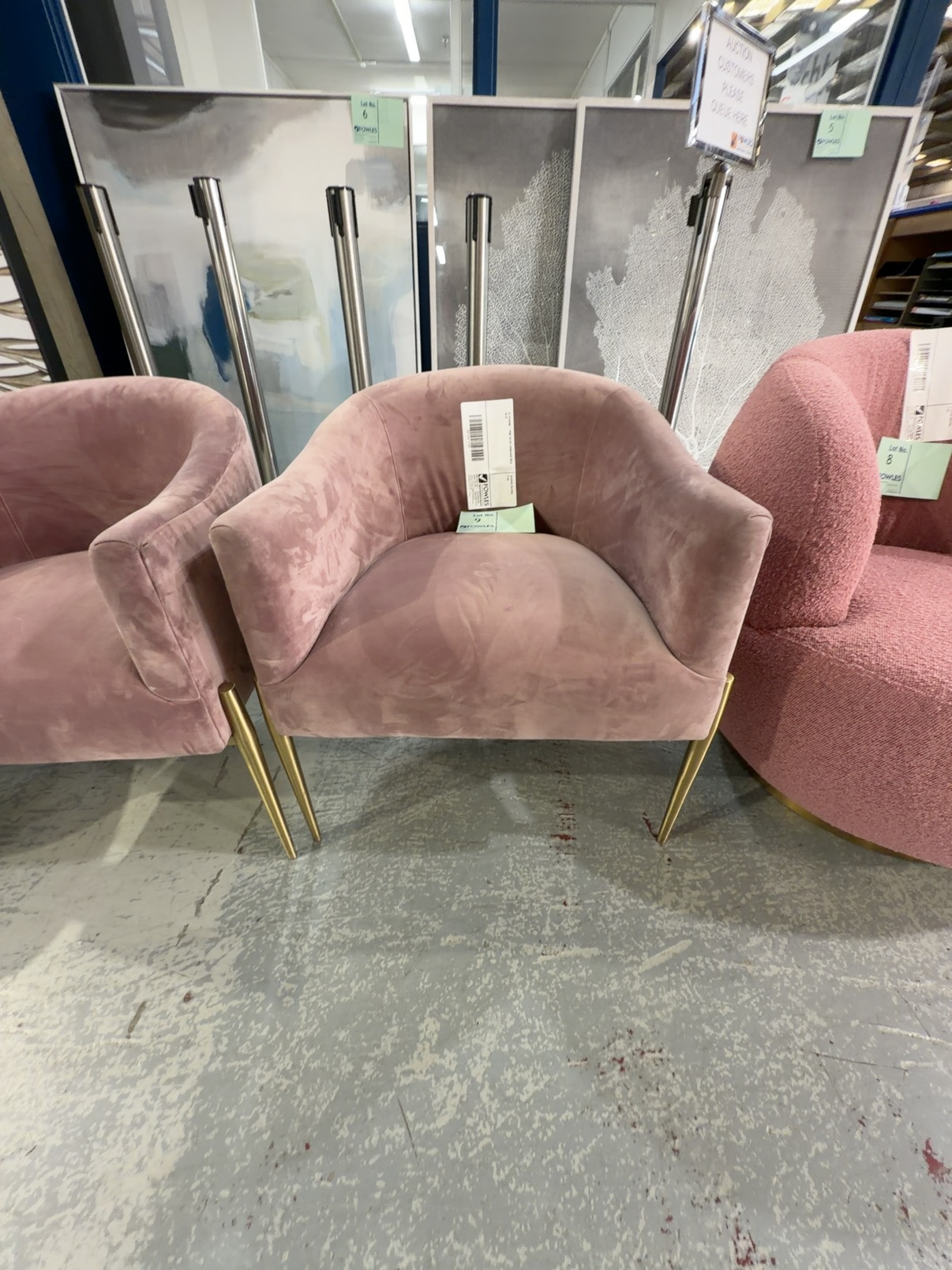 EX STAGING - PINK VELVET ARMCHAIR SOLD AS IS EX STAGING - PINK VELVET ARMCHAIR SOLD AS IS