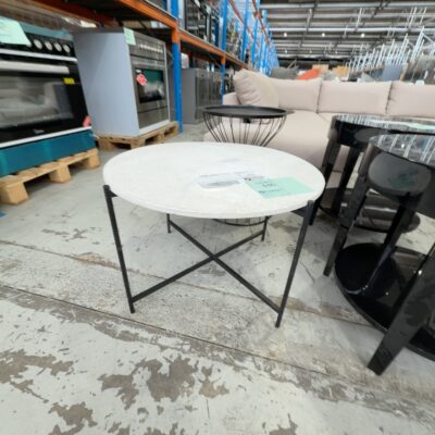 EX STAGING - ROUND COFFEE TABLE WITH STONE TOP, SOLD AS IS EX STAGING - ROUND COFFEE TABLE WITH STONE TOP, SOLD AS IS