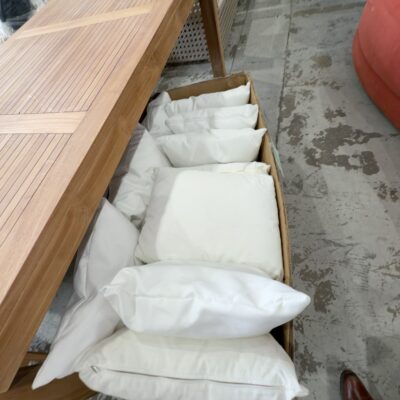 EX HIRE - BOX OF WHITE OUTDOOR CUSHIONS, SOLD AS IS EX HIRE - BOX OF WHITE OUTDOOR CUSHIONS, SOLD AS IS