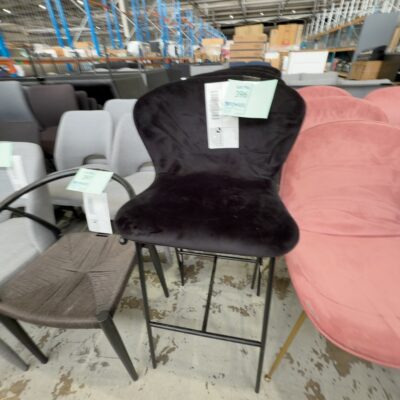 EX HIRE - BLACK VELVET BAR CHAIR, SOLD AS IS EX HIRE - BLACK VELVET BAR CHAIR, SOLD AS IS