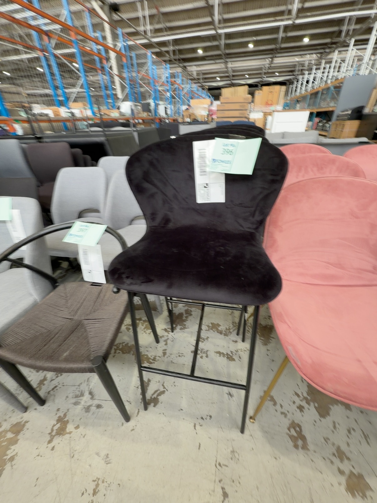 EX HIRE - BLACK VELVET BAR CHAIR, SOLD AS IS EX HIRE - BLACK VELVET BAR CHAIR, SOLD AS IS