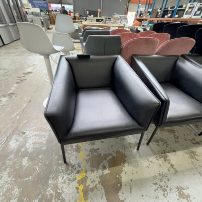 EX HIRE - BLACK PU ARM CHAIR, SOLD AS IS EX HIRE - BLACK PU ARM CHAIR, SOLD AS IS