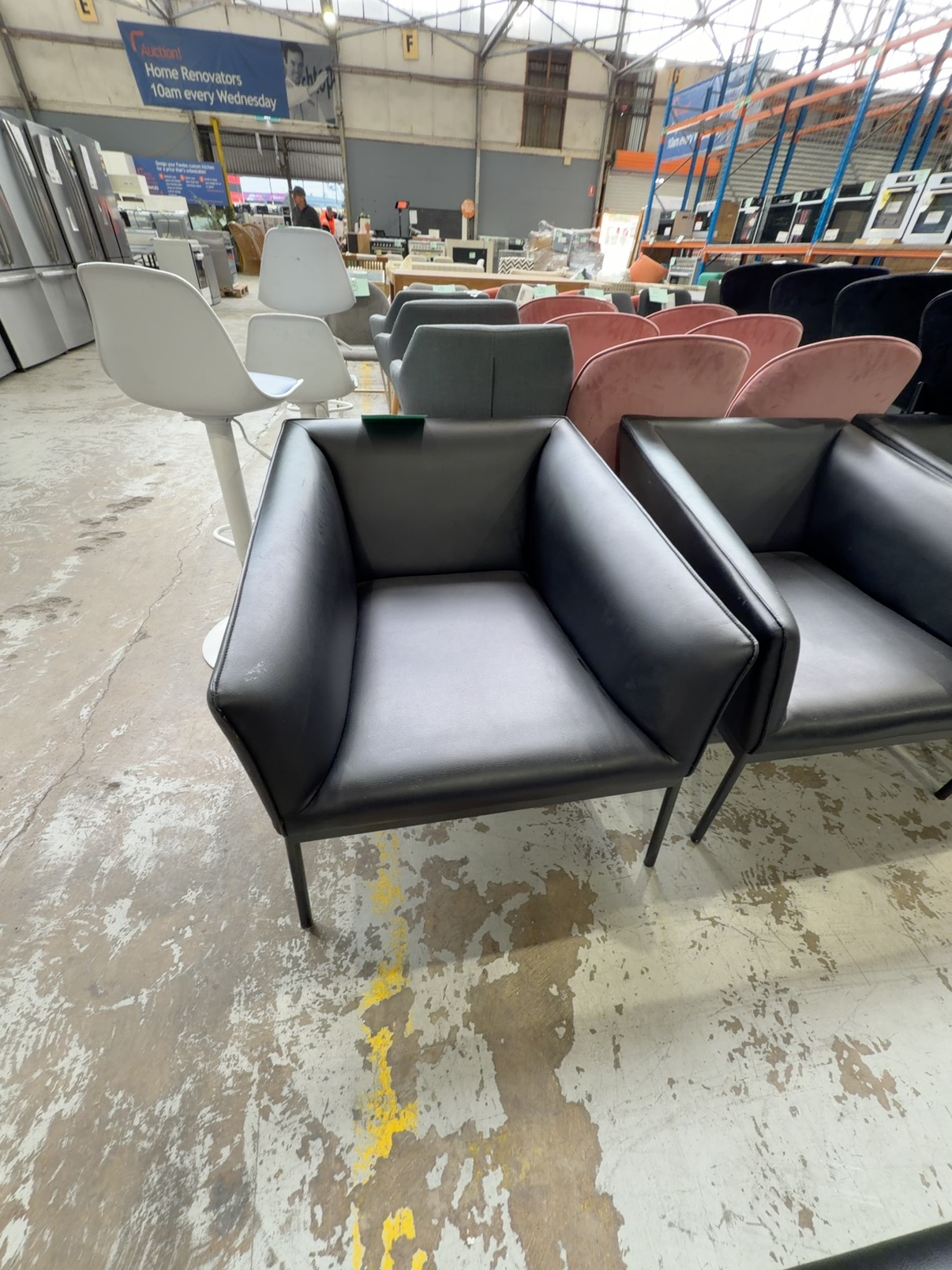 EX HIRE - BLACK PU ARM CHAIR, SOLD AS IS EX HIRE - BLACK PU ARM CHAIR, SOLD AS IS
