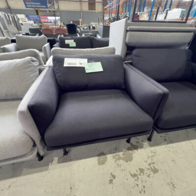 EX HIRE - BLACK MATERIAL ARM CHAIR, SOLD AS IS