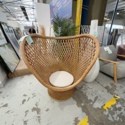 EX DISPLAY HOME - MODERN CANE PEACOCK CHAIR 1140MM WIDE X 1170MM HIGH, SOLD AS IS EX DISPLAY HOME - MODERN CANE PEACOCK CHAIR 1140MM WIDE X 1170MM HIGH, SOLD AS IS