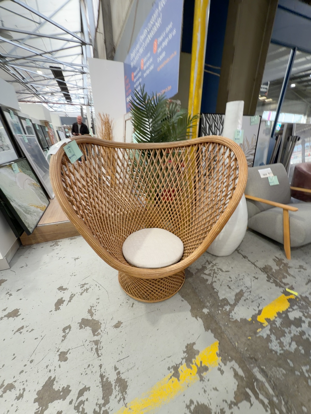 EX DISPLAY HOME - MODERN CANE PEACOCK CHAIR 1140MM WIDE X 1170MM HIGH, SOLD AS IS EX DISPLAY HOME - MODERN CANE PEACOCK CHAIR 1140MM WIDE X 1170MM HIGH, SOLD AS IS